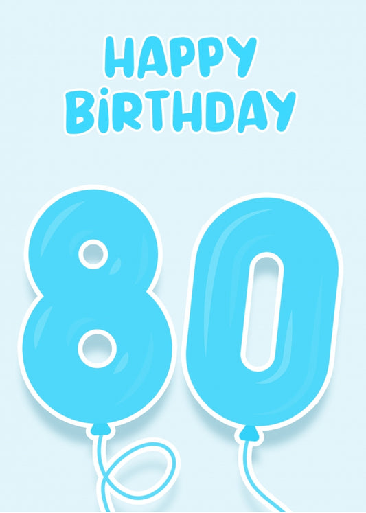 80th Birthday Card for Him - Blue Balloons for 80 Year Old Male