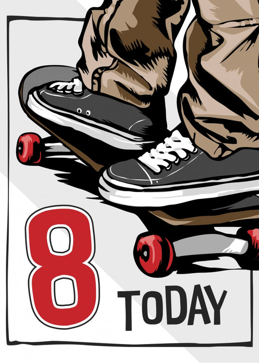 Skateboarding 8th Birthday Card Boy - 8 Today - Skateboard Son Grandson Nephew