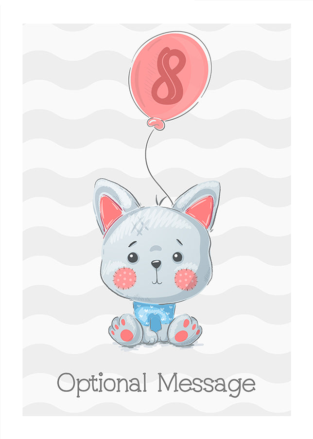 Grey Cat Birthday Card for 8 Year Old Girls