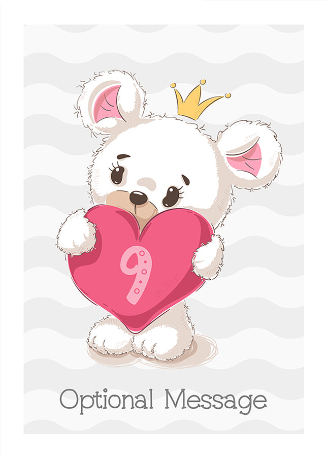 Cute Bear 9th Birthday Card for Girls