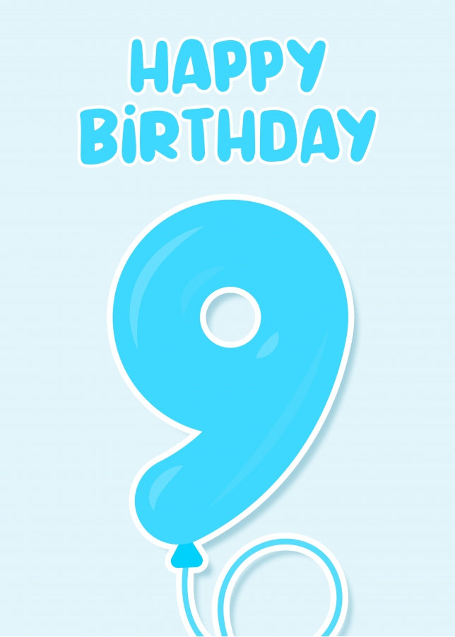 9th Birthday Card for Boys - Blue Balloons for 9 Year Old Boy