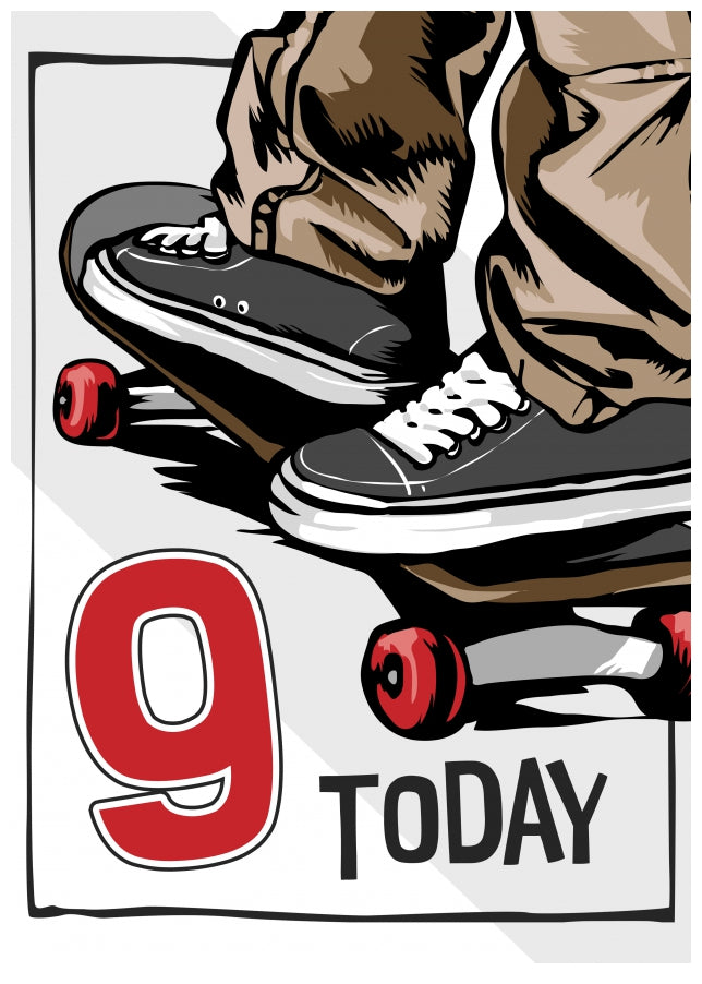 Skateboarding 9th Birthday Card Boy - 9 Today - Skateboard Son Grandson Nephew