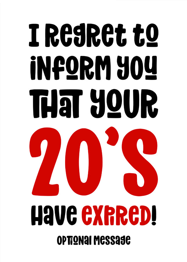 Age Expired Birthday Card 20s - Red