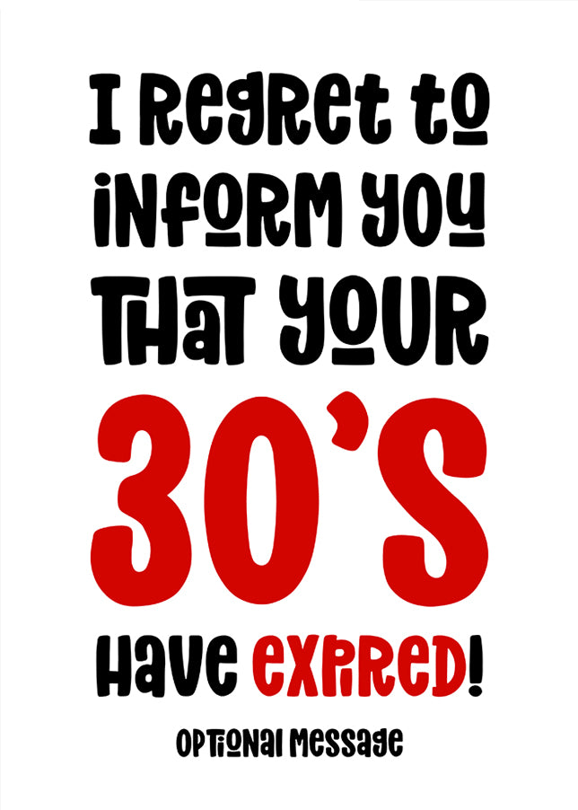 Age Expired Birthday Card 30s - Red