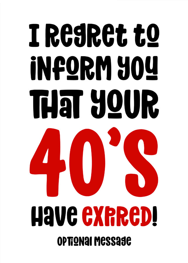 Age Expired Birthday Card 40s - Red