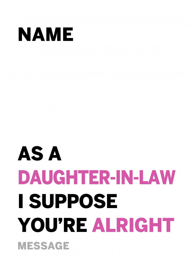 Personalised Alright Daughter In Law Card