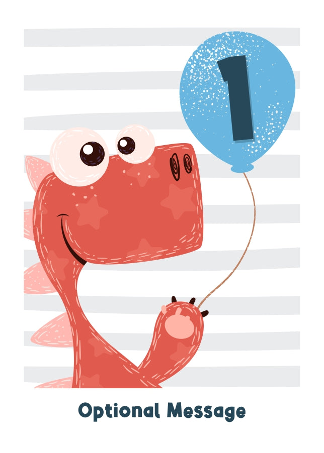 1st Birthday Card for Boys - Happy Dinosaur with Balloon