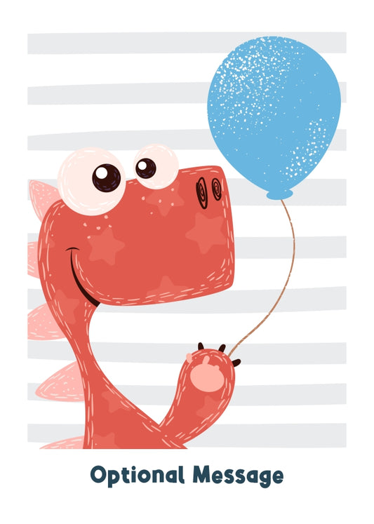 Birthday Card for Boys - Happy Dinosaur with Balloon