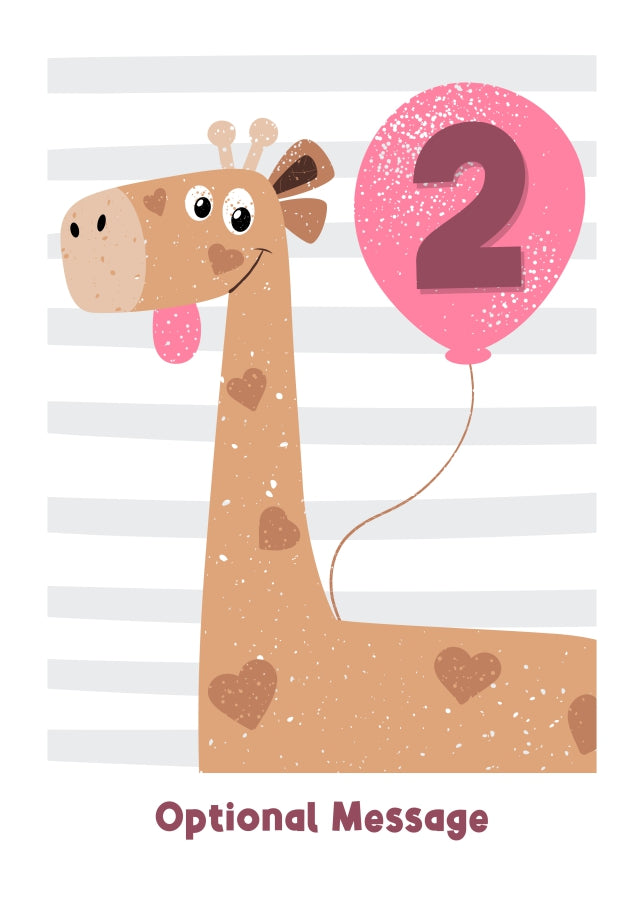 2nd Birthday Card for Girls - Happy Giraffe with Balloon