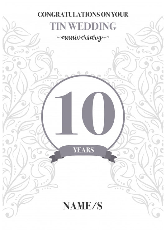 Personalised 10th Anniversary Card (Tin Wedding Anniversary)