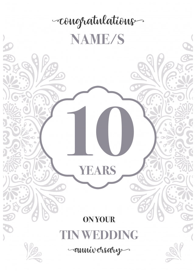 Personalised 10th Wedding Anniversary Card (Tin Wedding Anniversary)