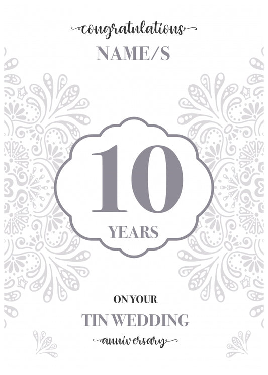 Personalised 10th Wedding Anniversary Card (Tin Wedding Anniversary)