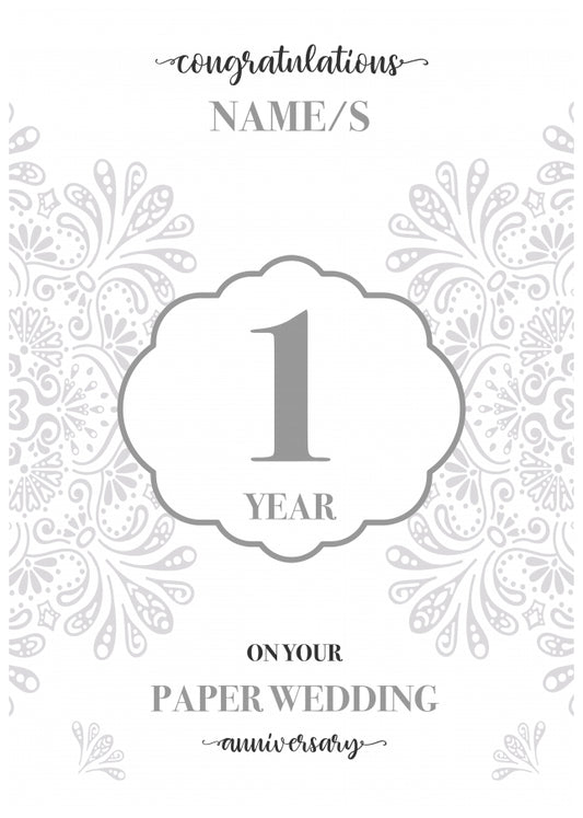 Personalised 1st Wedding Anniversary Card (Paper Wedding Anniversary)