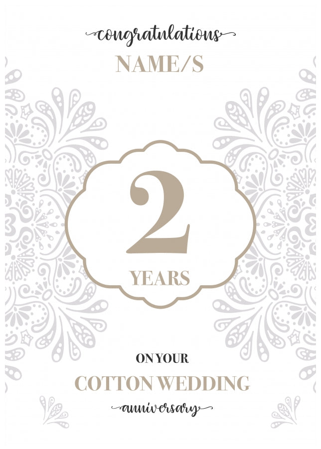 Personalised 2nd Wedding Anniversary Card (Cotton Wedding Anniversary)