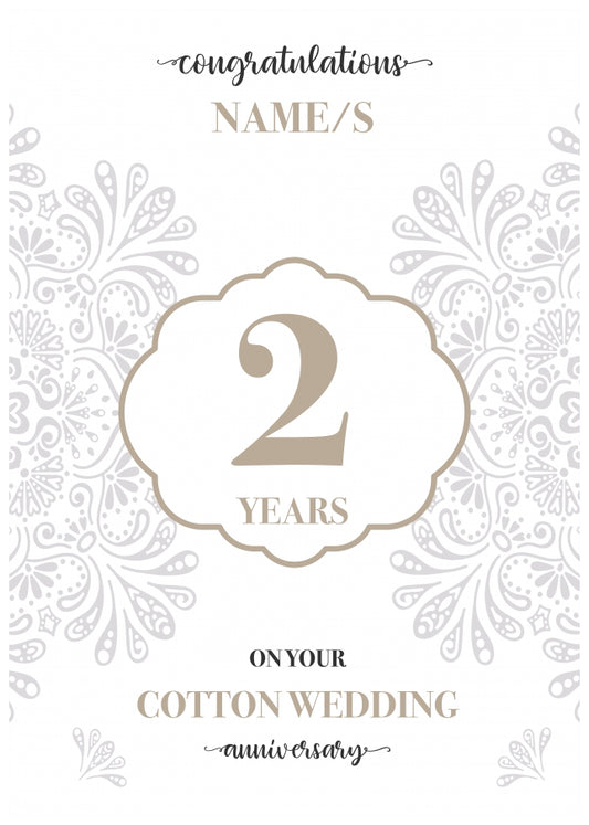 Personalised 2nd Wedding Anniversary Card (Cotton Wedding Anniversary)