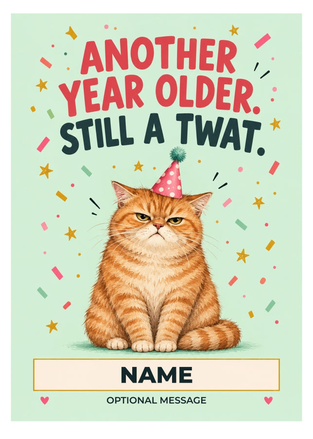 Funny Rude Cat Birthday Card for a Friend or Husband