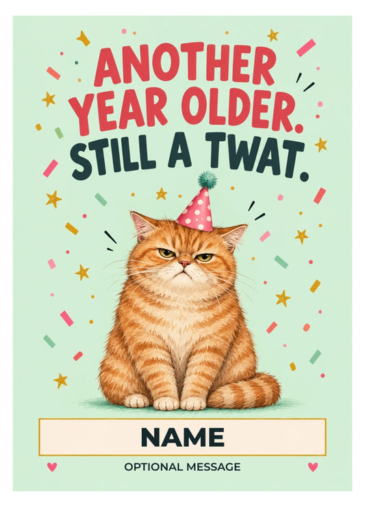 Funny Rude Cat Birthday Card for a Friend or Husband