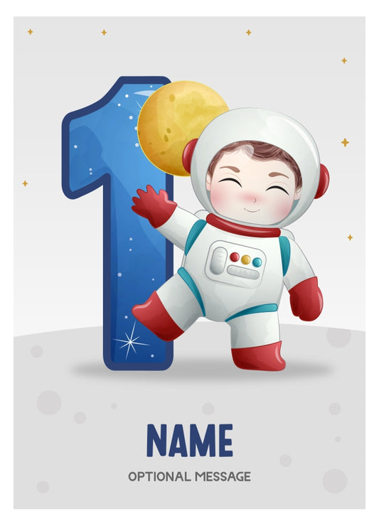 1st Birthday Card for Boys Age 1 - Astronaut Design