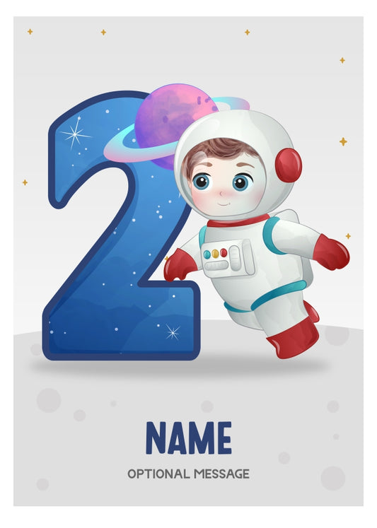 2nd Birthday Card for Boys Age 2 - Astronaut Design