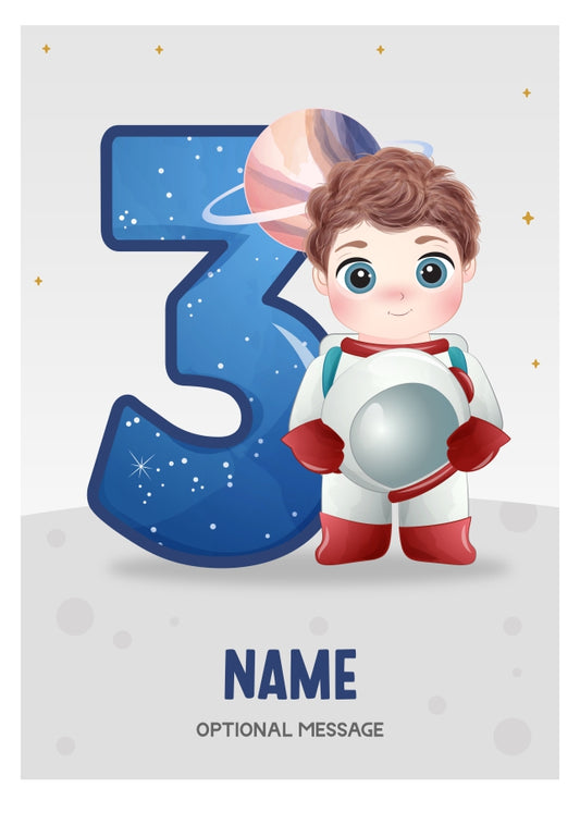 3rd Birthday Card for Boys Age 3 - Astronaut Design