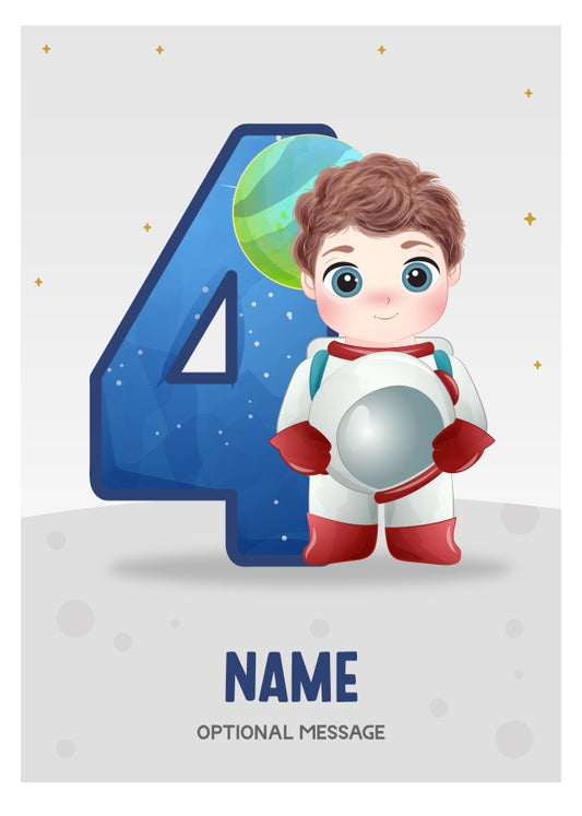 4th Birthday Card for Boys Age 4 - Astronaut Design