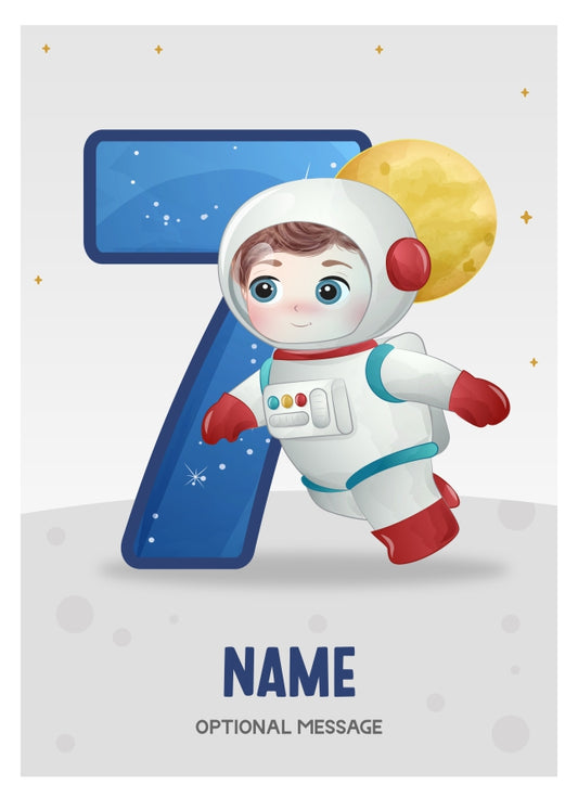 7th Birthday Card for Boys Age 7 - Astronaut Design