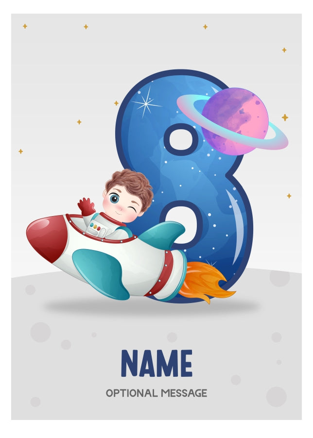8th Birthday Card for Boys Age 8 - Astronaut Design