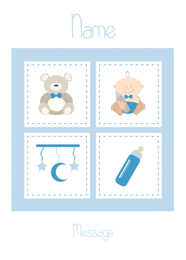 Personalised Baby Blocks Christening / Birthday Card for Boys