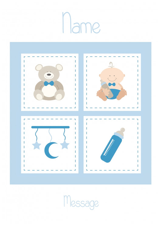 Personalised Baby Blocks Christening / Birthday Card for Boys