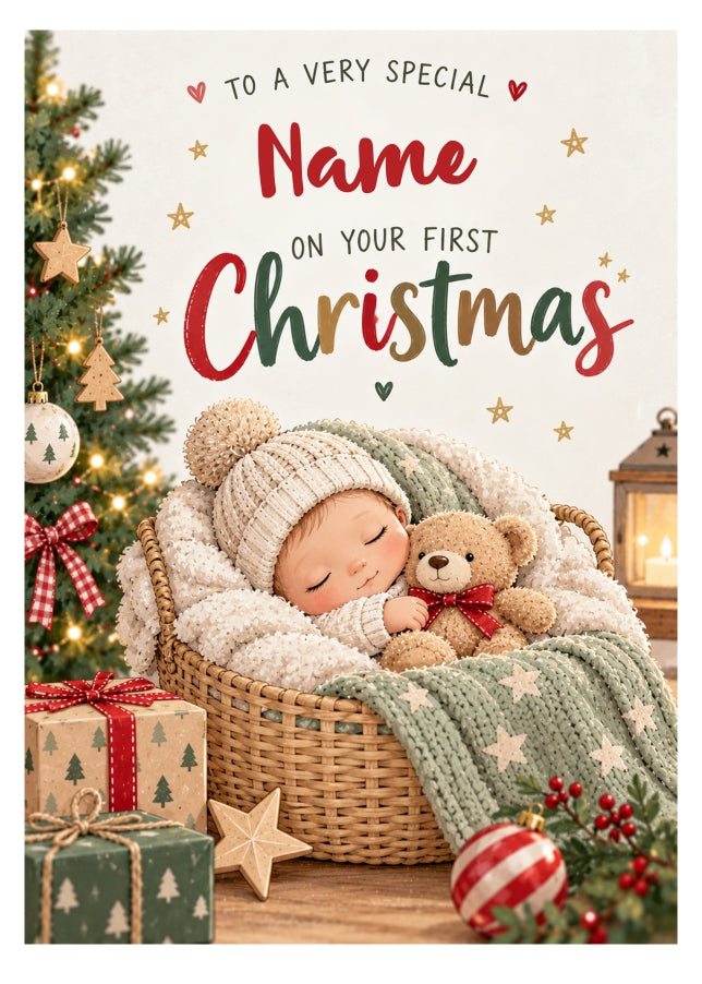 Personalised Baby Boy First Christmas Card