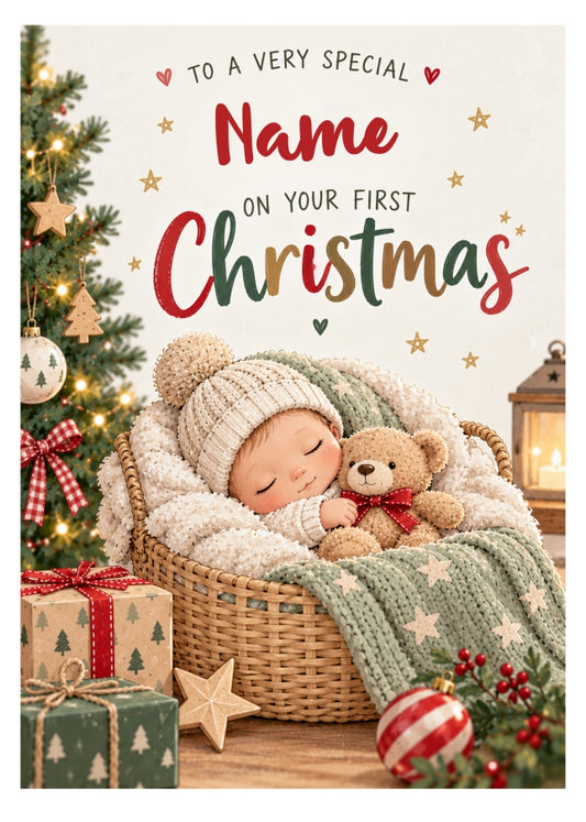 Personalised Baby Boy First Christmas Card