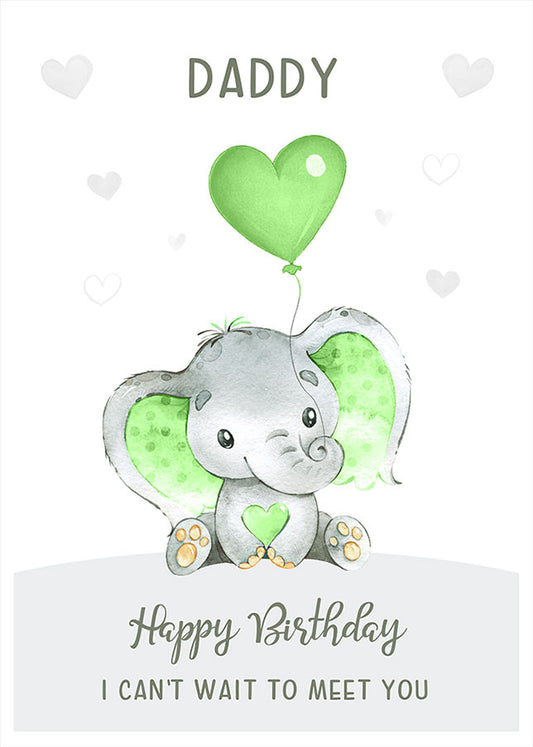 Personalised Elephant Happy Birthday Card (Green)