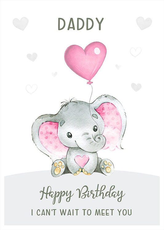 Personalised Elephant Happy Birthday Card (Pink)