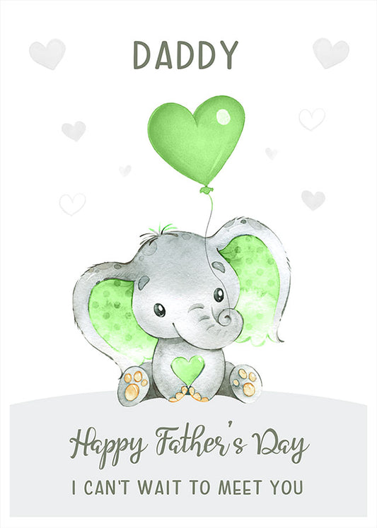 Elephant First Happy Father's Day Card (Green)