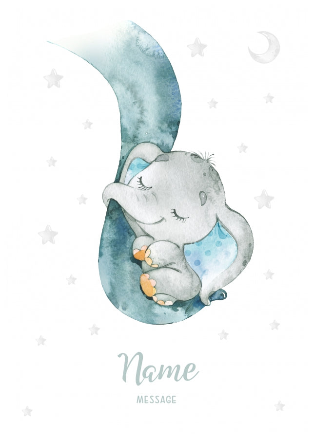 Personalised Baby Elephant Card (blue)