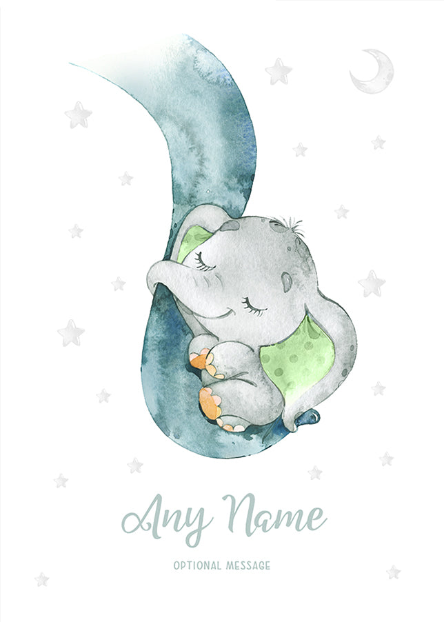 Personalised Baby Elephant Neutral Card (green)