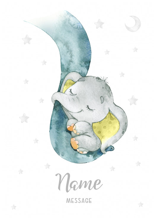 Personalised Baby Elephant Neutral Card (yellow)