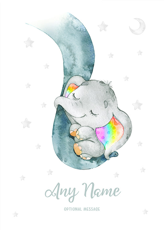 Personalised Rainbow Baby Elephant Card