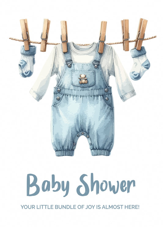 Boy Baby Shower Cards for Parents - Cute Boys Clothing on Washing Line