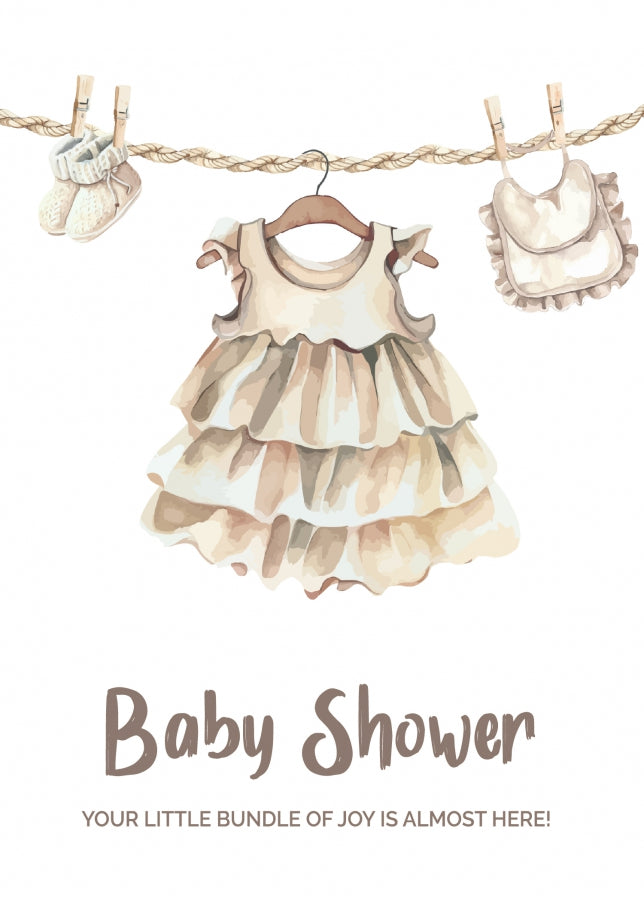 Girl Baby Shower Cards for Parents - Cute Girls Clothing on Washing Line