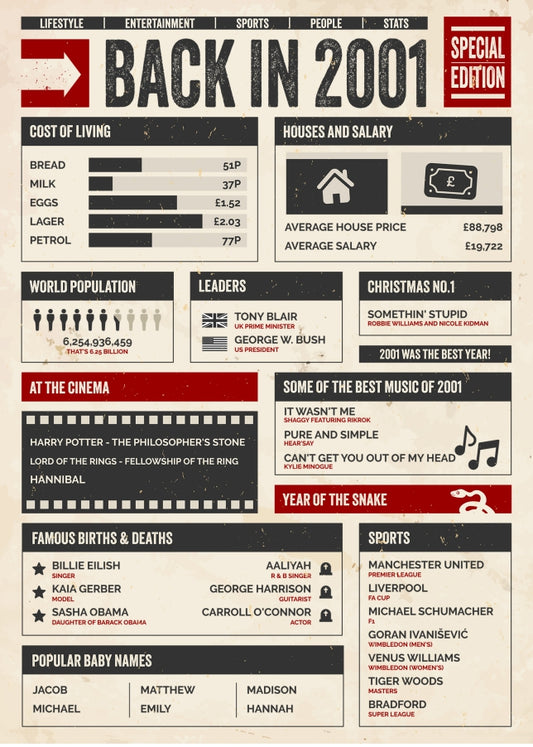 30th Birthday Card - Back in 2001 - In This Year Card