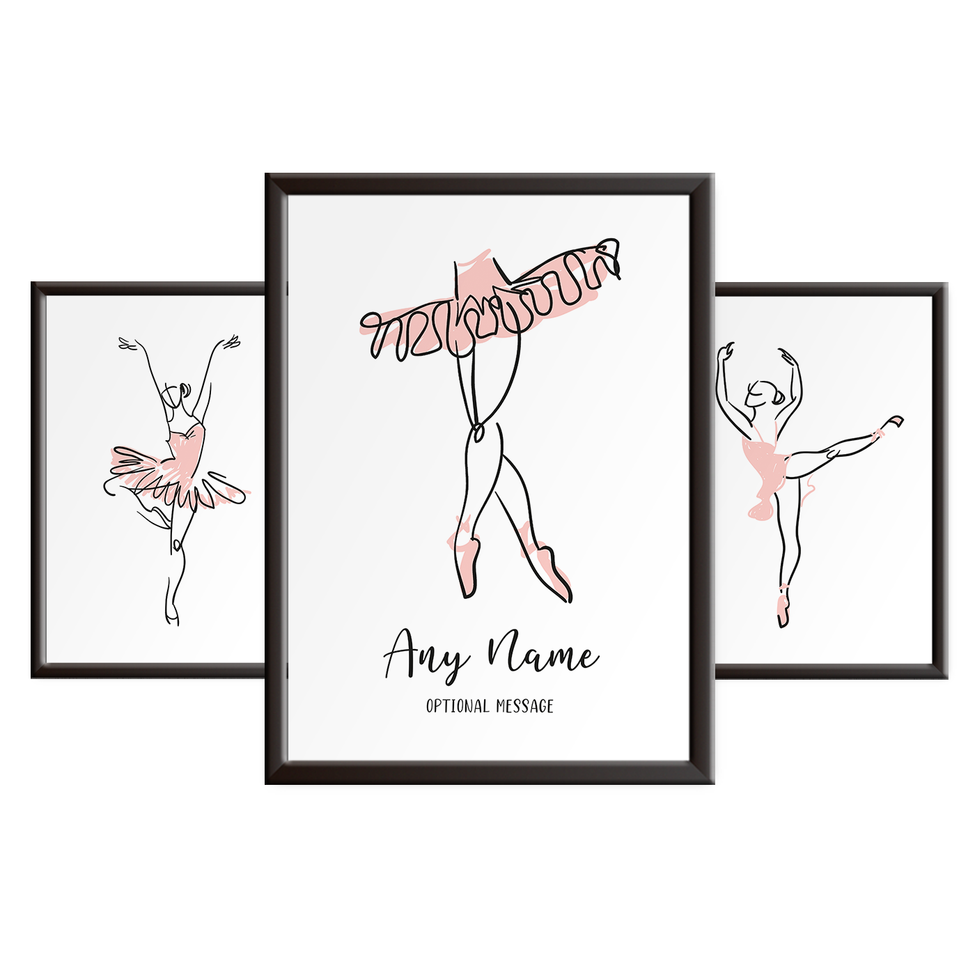 Personalised Ballerina Line Art Print Set for Girls Bedrooms