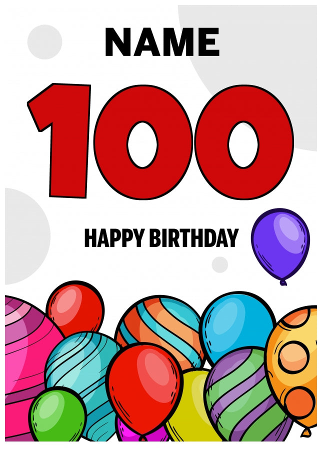 Happy 100th Birthday Card - Bold Birthday Balloons Design