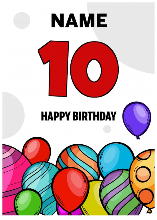 Happy 10th Birthday Card - Bold Birthday Balloons Design