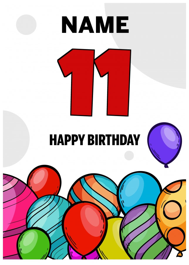 Happy 11th Birthday Card - Bold Birthday Balloons Design