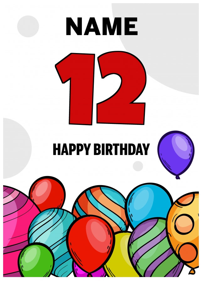 Happy 12th Birthday Card - Bold Birthday Balloons Design