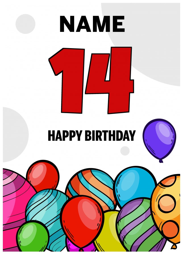 Happy 14th Birthday Card - Bold Birthday Balloons Design