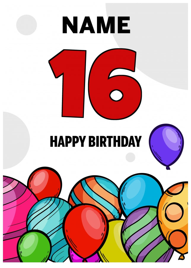 Happy 16th Birthday Card - Bold Birthday Balloons Design