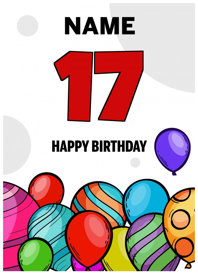 Happy 17th Birthday Card - Bold Birthday Balloons Design