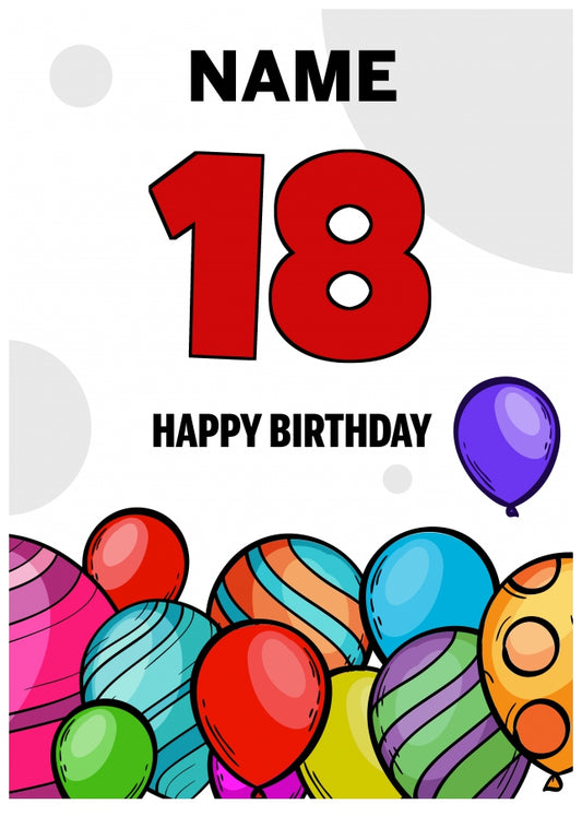 Happy 18th Birthday Card - Bold Birthday Balloons Design